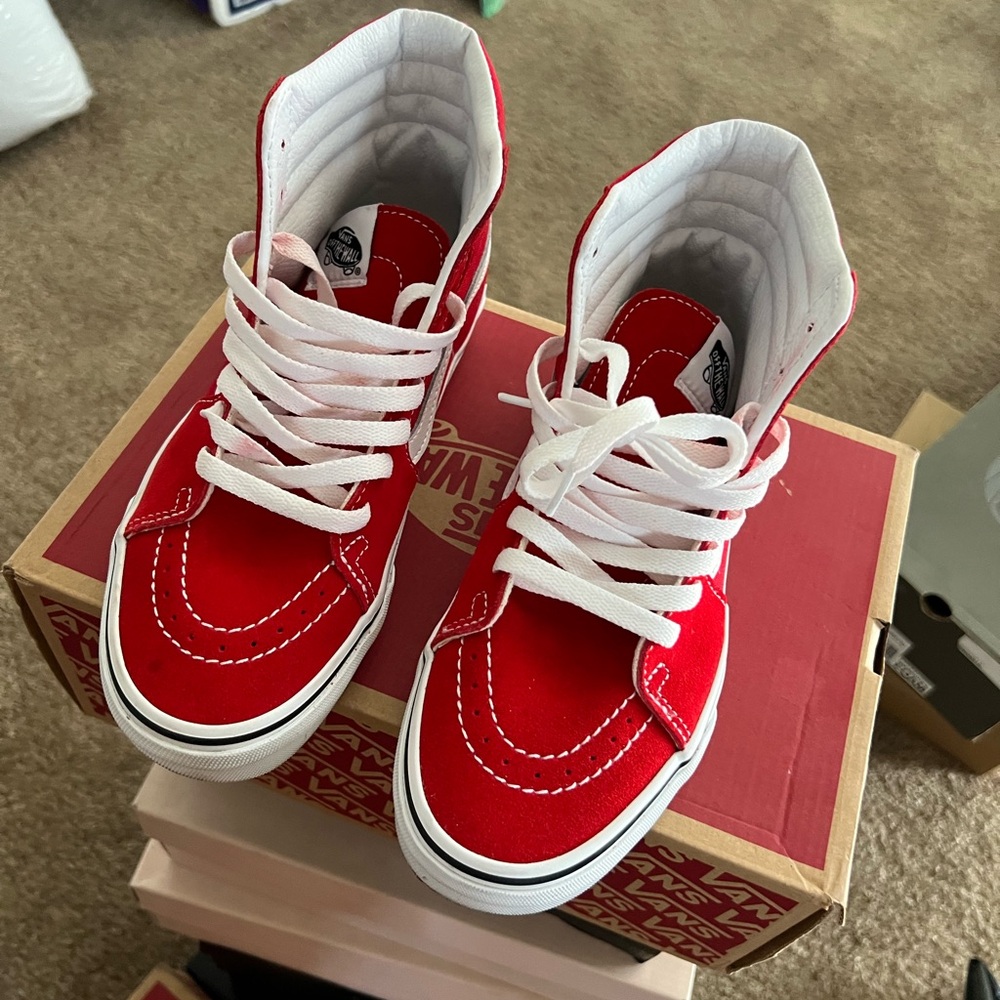 Vans Kids Red and White High-Top Sneakers